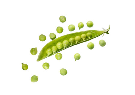 Fresh green pea with seeds isolated on white background.