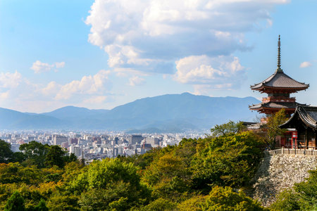 Kiyomizu temple on a sunny day in Kyoto, Japan.の写真素材