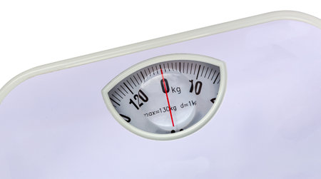 Weight Scale, Scale, Bathroom scales isolated on white background, top view.の写真素材
