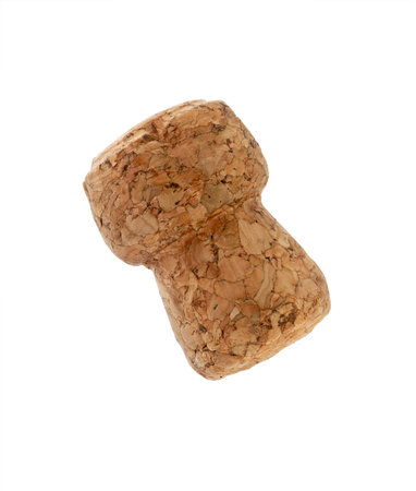 Wine corks isolated on white background, close-up. Wine cork from champagne sparkling wine.の写真素材
