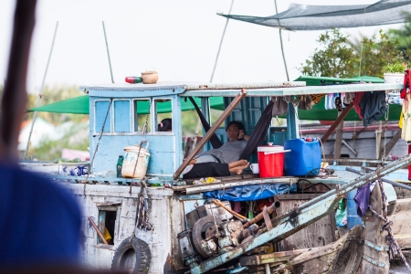 Mekong Delta, Cai Be District, Tien Giang Province, Cai Be Town, Cai Be Floating Market, South Vietnam, local people at the market on December 10, 2013  Cai Be Market is one of most famous floating market in Vietnamのeditorial素材
