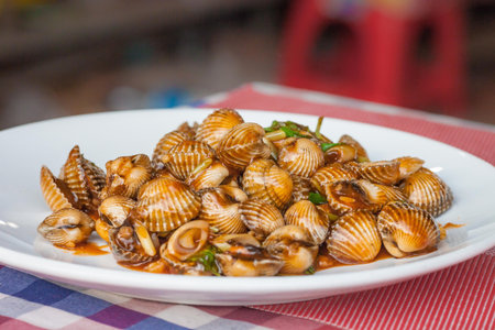 Blood Cockle Shells grilled at Siem Reap city restaurant in Cambodia.
