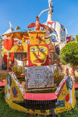 Havana, Cuba-08 October, 2016. Close up of sculpture at House of Jose Fuster on 08 of October 2016 in Jaimanitas, neighborhood of Havana, Cuba, more commonly known as Fusterlandia for the colorful mosaics.のeditorial素材