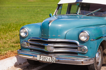 Cuba, Havana. Front of very old American car and still in use nowadays in Cuba.のeditorial素材
