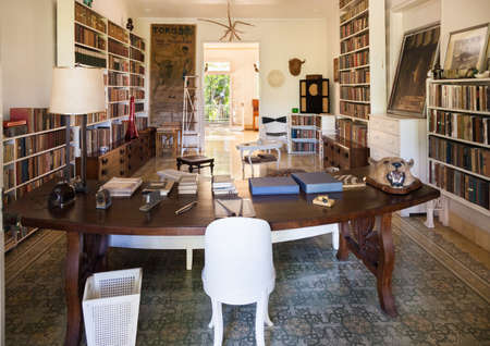 Havana, Cuba-October 08, 2016. Library, room of the Finca Vigia (Lookout Farm) a house in Havana city of Cuba which was the residence of Ernest Hemingway. The building was constructed in 1886.のeditorial素材