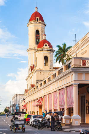 Cienfuegos, Cuba-October 13, 2016. Cienfuegos Cathedral (Catedral de la Purisima Concepcion) is  located opposite the Jose Marti Park on October 13, 2016 in the historical Cienfuegos city centre.のeditorial素材