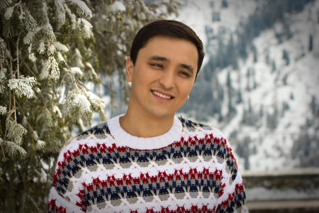 asian young man and winter sweater