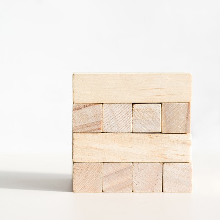 Wood blocks on a white background front viewの写真素材