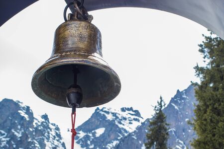 Memorial monument of dead mountain climbers, beautiful mount on the way to base camp, Tian Shan mountainsのeditorial素材