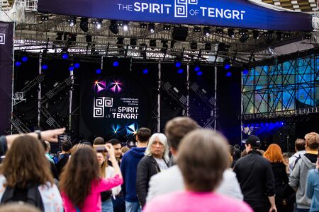 Almaty, Kazakhstan - 26 may 2019. The Spirit of Tengri international festival. People who came to the festival. Live outdoor concert.のeditorial素材