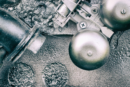Silver grey grunge gears and wheels create an industrial steampunk background