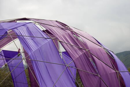 Mobile dome decoration design. A Geodesic Dome Tents. A hemispherical thin-shell structure lattice-shell based on a geodesic polyhedron.の写真素材