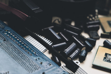 Computer and laptop hardware - CPU, fan cooler, battery, capacitors, radiator, chip. PC Repair,...