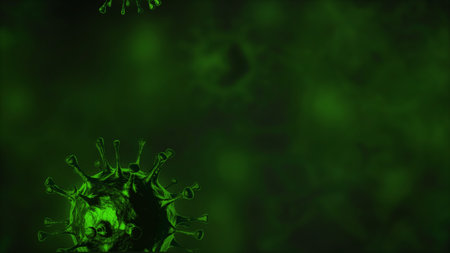 Close-up blurred virus cell. Green background medical concept.