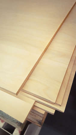 Plywood for construction in the store. Vertical copy space.の写真素材
