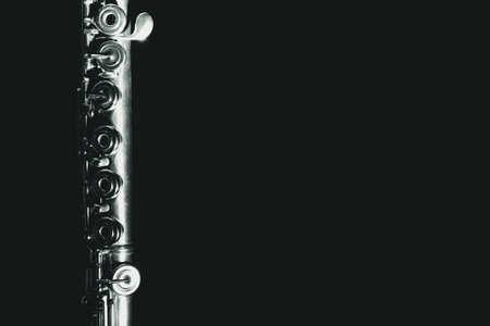 classic flute on black background with copy spaceの写真素材