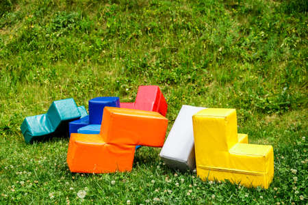 Soft colorful huge tetris puzzle. Outdoor games.の写真素材