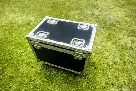 Reinforced black box for transportation of concert equipment.