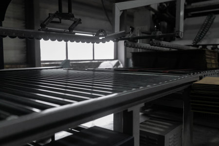 Close-up on a conveyor belt. Rejection of human power.の写真素材