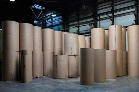 Lots of large rolls of recycled paper wrapping paper.の写真素材