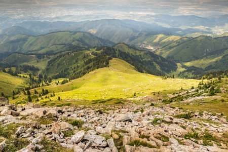 Summer mountain landscape. View from the top of the mountain.