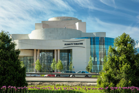 Almaty Theater - a modern theater building in the new business center of Almaty on Al Farabi Avenue. Almaty, Kazakhstan - May 06, 2022のeditorial素材