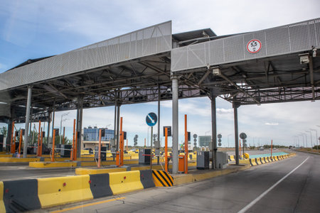 Turnstiles of the toll intercity road Almaty Khorgos. Almaty, Kazakhstan - August 21, 2022.