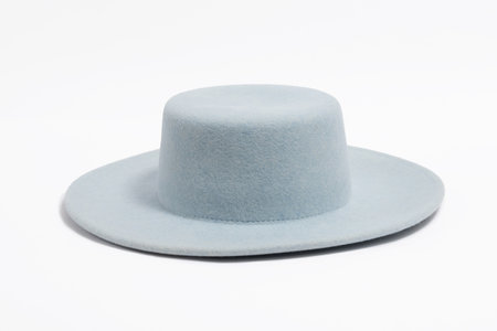 Felt stilish summer blue hat for women, isolated white background.の写真素材