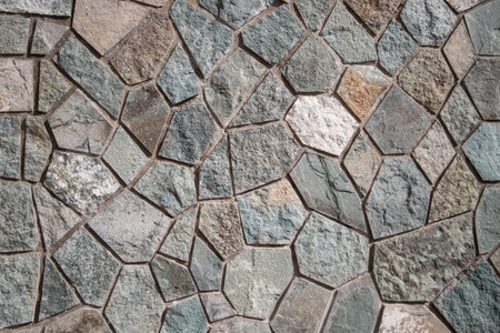 Outdoor wall neatly trimmed with flagstone background.の写真素材