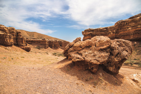 Charyn canyon in the national park of the Almaty region. Picturesque nature of South-Eastern Kazakhstan.の写真素材