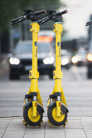 Kick sharing by Yandex Go, Electric scooter convenient transport for the city. Almaty, Kazakhstan -...