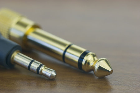 Two stereo audio jacks, macro