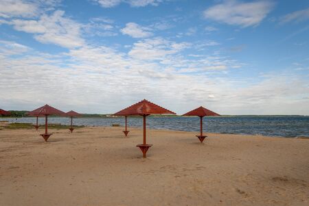 Beach on the lake Svityazの写真素材