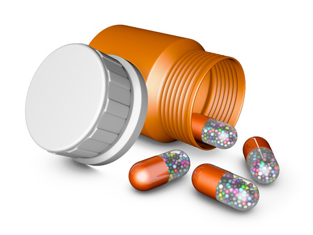 bottle cap and capsules with balls insideの写真素材