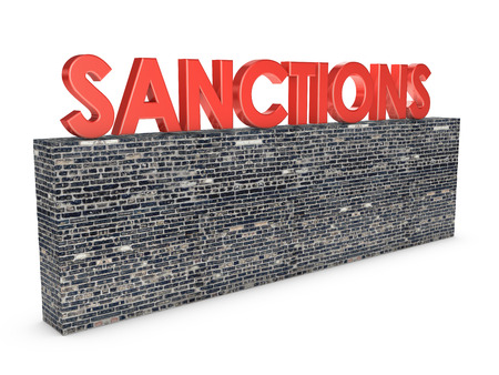 brick wall on top of which is the inscription  sanctionsの写真素材