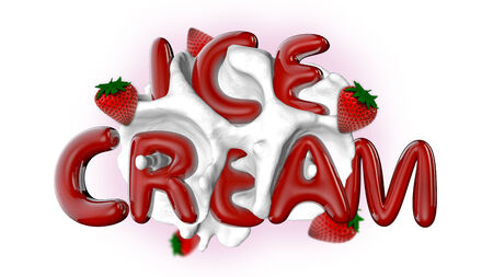 the word ice cream red, strawberries and ice cream meltingの写真素材