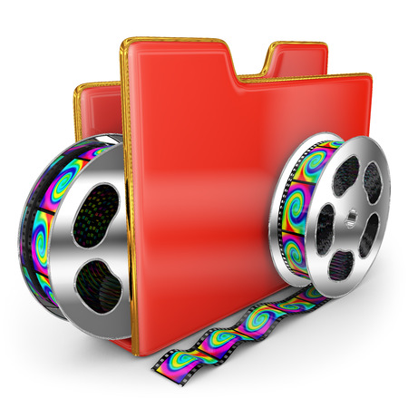 red folder and steel coils of filmの写真素材