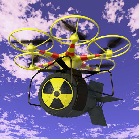 Flying drone to which is attached nuclear bomb.の写真素材