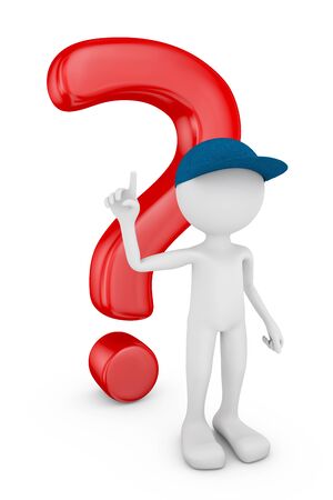 man in a cap and a question markの写真素材