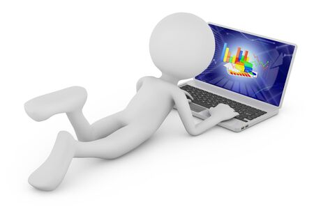 man with laptop on white background 3d renderの写真素材