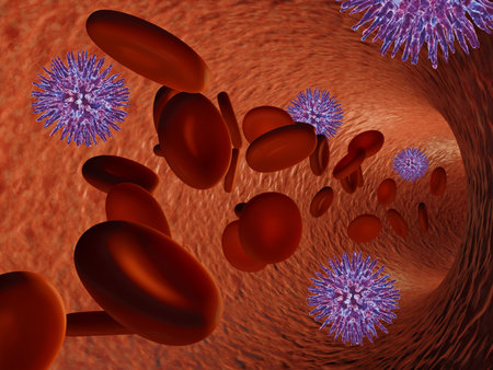virus in the bloodstream of a blood vessel