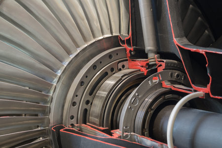 Detailed exposure of a turbo jet engine.