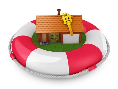 cozy house which is located on lifebuoysの写真素材