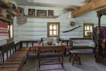 Ukrainian vintage interior in the style of farm Cossacksのeditorial素材
