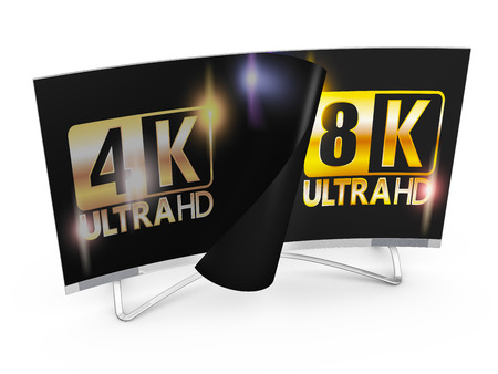 modern TV with 4k and 8K Ultra HD inscription on the screenの写真素材