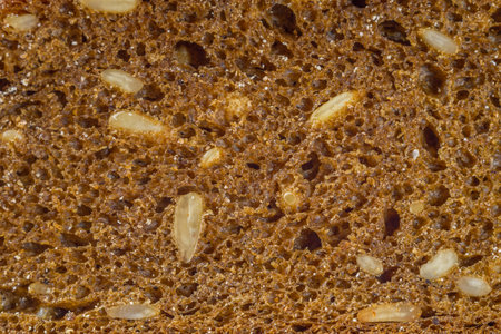 the texture rye bread with sunflower seeds, close-up