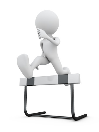 Faceless man jumping over the barrier. 3d render.の写真素材