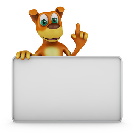 Cheerful dog near white board. 3D render.の写真素材