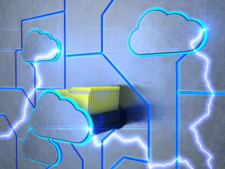 A drawer in the form of a cloud with folders. 3d rendering.の写真素材