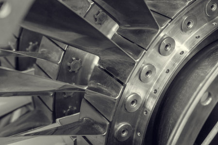 Detailed exposure of a turbo jet engine.